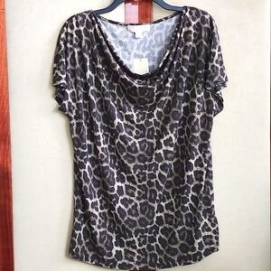Michael Michael Kors Animal Print Drape Neck Cap Sleeve Top Size L
